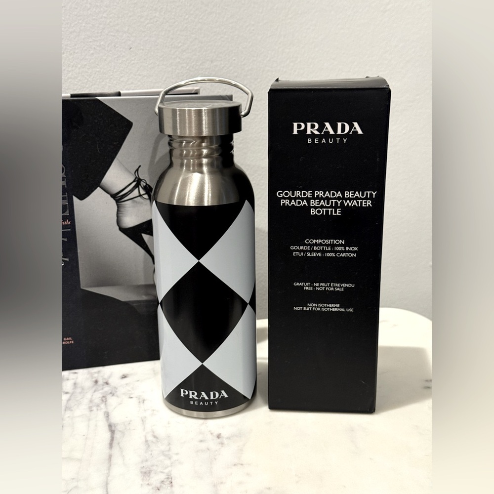 GWP Prada Beauty Water Bottle with Black and White Diamond Pattern